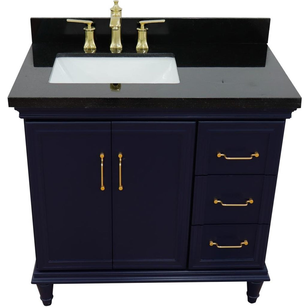 Bellaterra Forli 37" Single Vanity, Blue, Black Galaxy Granite Top/Rectangle Sink, Left Door/Left Sink