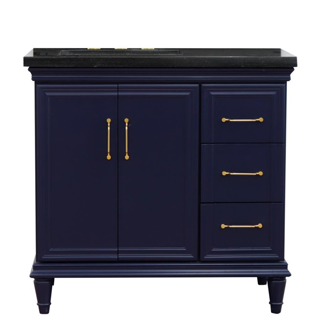 Bellaterra Forli 37" Single Vanity, Blue, Black Galaxy Granite Top/Rectangle Sink, Left Door/Left Sink