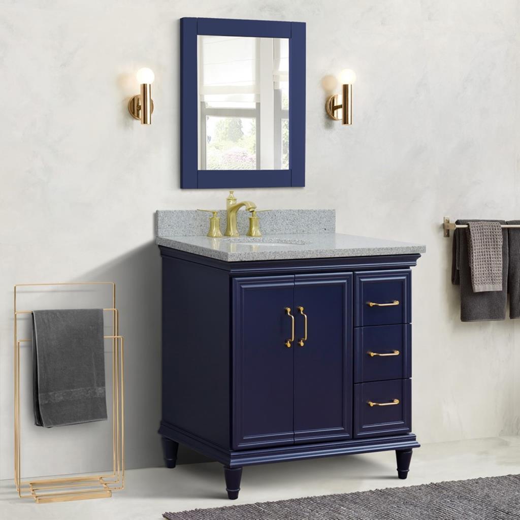 Bellaterra Forli 37" Single Vanity, Blue, Gray Granite Top/Oval Sink, Left Door/Left Sink