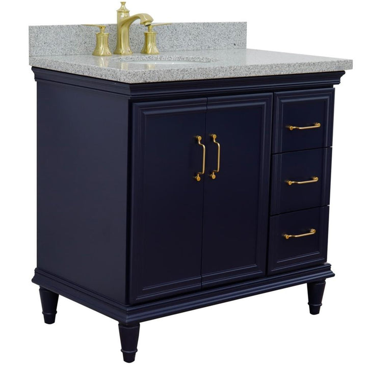 Bellaterra Forli 37" Single Vanity, Blue, Gray Granite Top/Oval Sink, Left Door/Left Sink