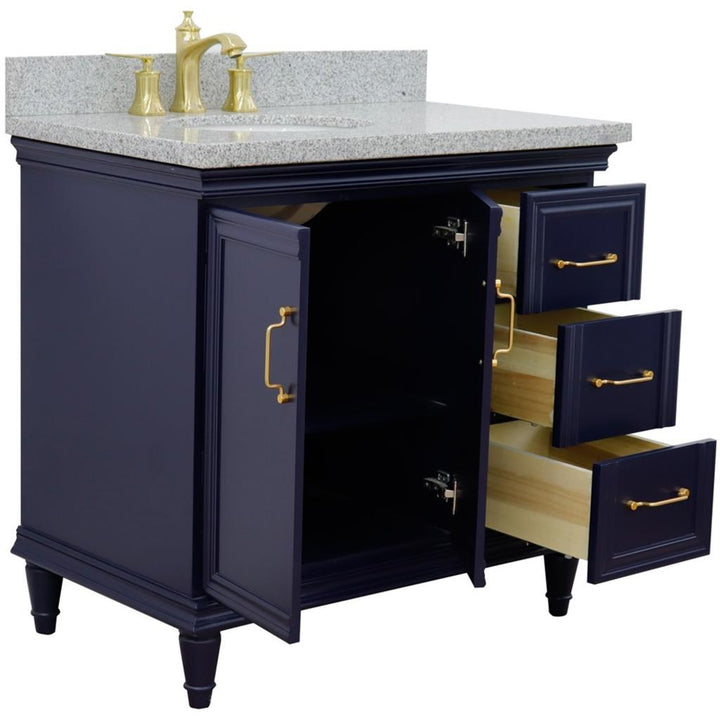 Bellaterra Forli 37" Single Vanity, Blue, Gray Granite Top/Oval Sink, Left Door/Left Sink