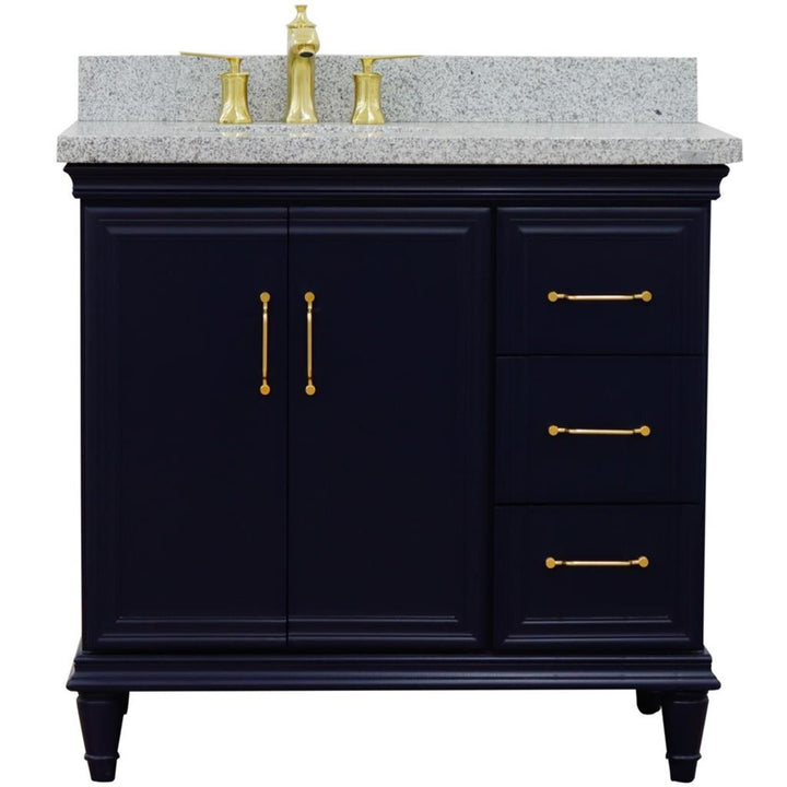 Bellaterra Forli 37" Single Vanity, Blue, Gray Granite Top/Oval Sink, Left Door/Left Sink