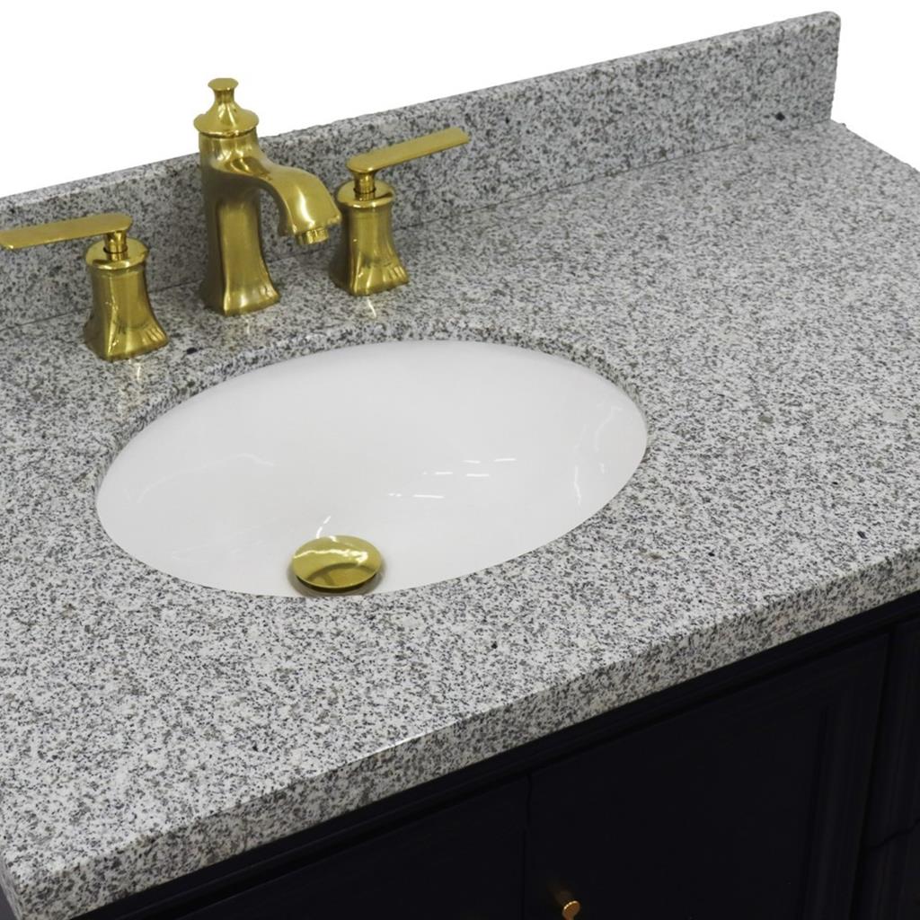 Bellaterra Forli 37" Single Vanity, Blue, Gray Granite Top/Oval Sink, Left Door/Left Sink