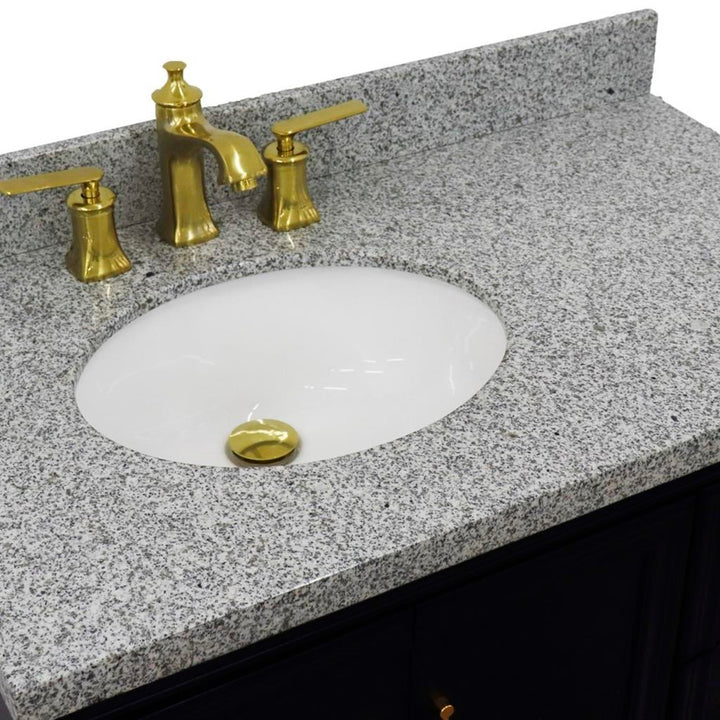 Bellaterra Forli 37" Single Vanity, Blue, Gray Granite Top/Oval Sink, Left Door/Left Sink