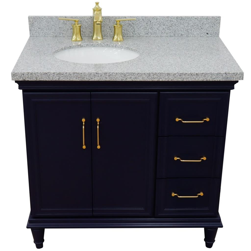 Bellaterra Forli 37" Single Vanity, Blue, Gray Granite Top/Oval Sink, Left Door/Left Sink