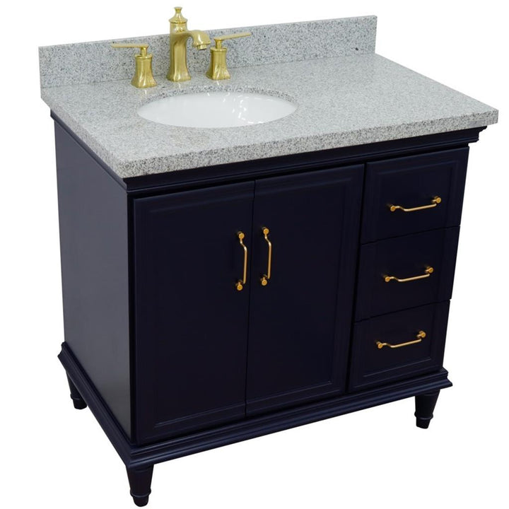 Bellaterra Forli 37" Single Vanity, Blue, Gray Granite Top/Oval Sink, Left Door/Left Sink