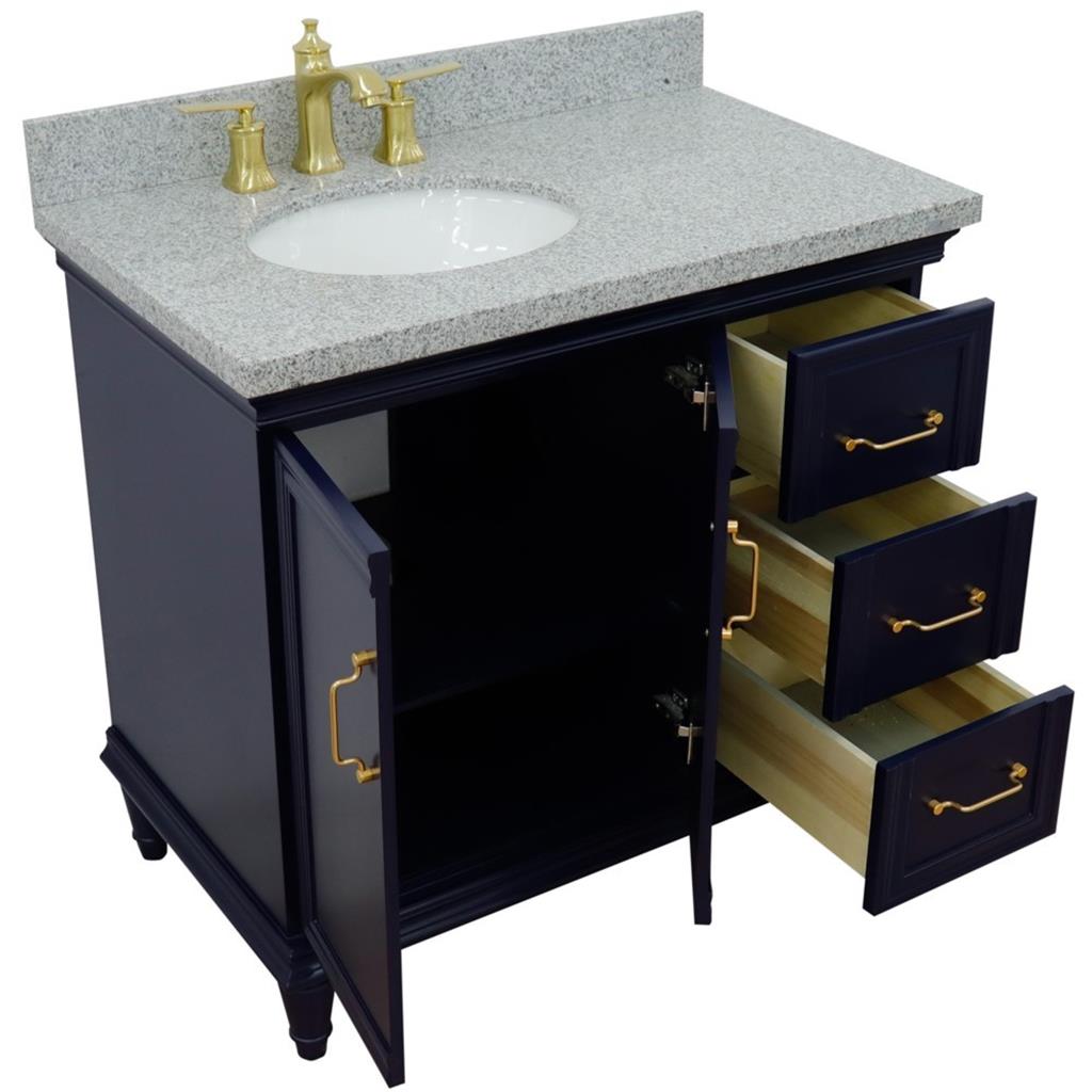 Bellaterra Forli 37" Single Vanity, Blue, Gray Granite Top/Oval Sink, Left Door/Left Sink