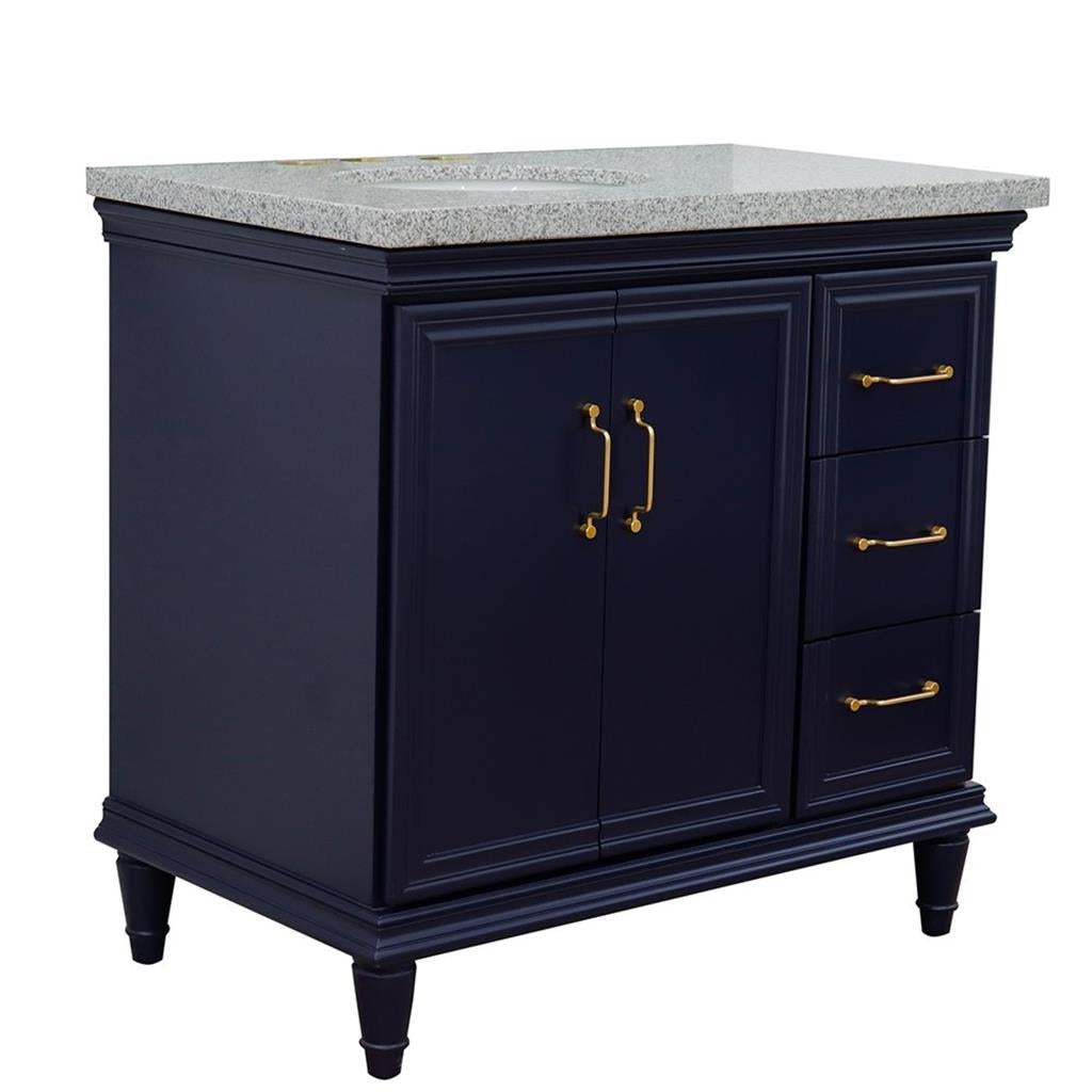 Bellaterra Forli 37" Single Vanity, Blue, Gray Granite Top/Oval Sink, Left Door/Left Sink