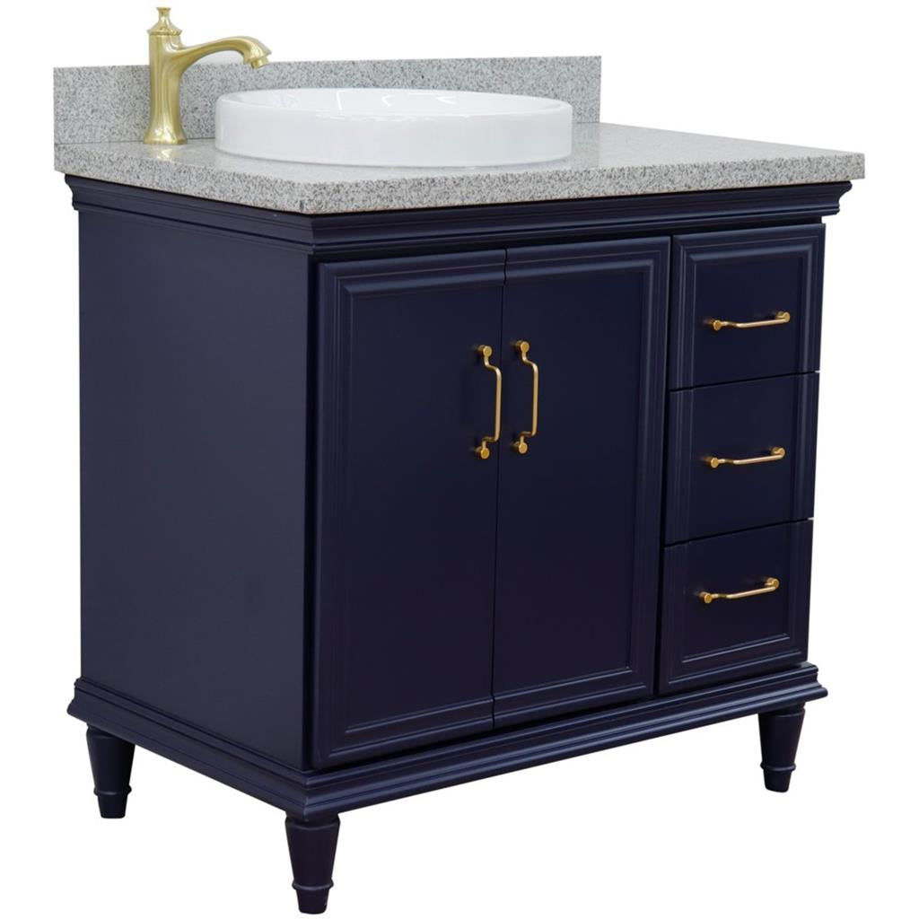 Bellaterra Forli 37" Single Vanity, Blue, Gray Granite Top/Round Sink, Left Door/Left Sink