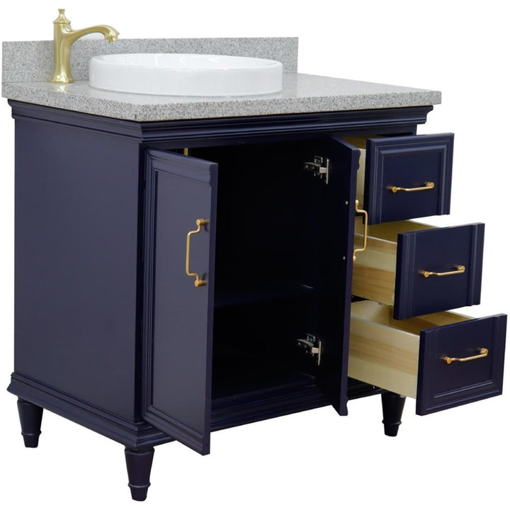 Bellaterra Forli 37" Single Vanity, Blue, Gray Granite Top/Round Sink, Left Door/Left Sink