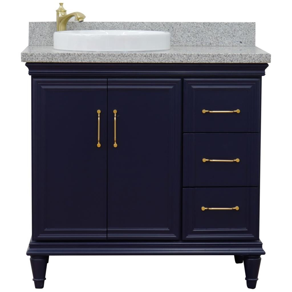 Bellaterra Forli 37" Single Vanity, Blue, Gray Granite Top/Round Sink, Left Door/Left Sink