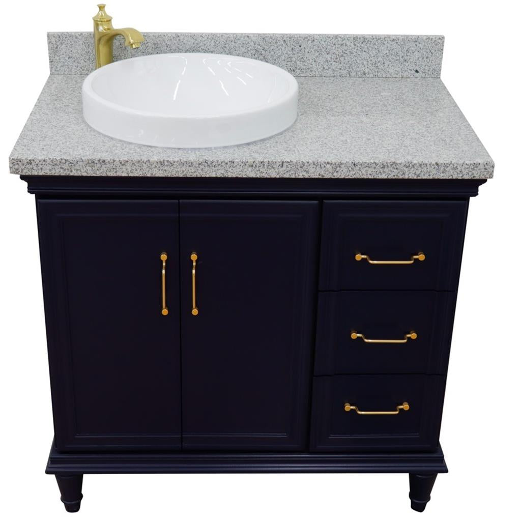 Bellaterra Forli 37" Single Vanity, Blue, Gray Granite Top/Round Sink, Left Door/Left Sink