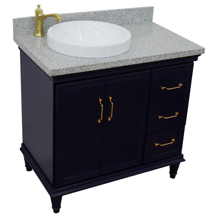 Bellaterra Forli 37" Single Vanity, Blue, Gray Granite Top/Round Sink, Left Door/Left Sink