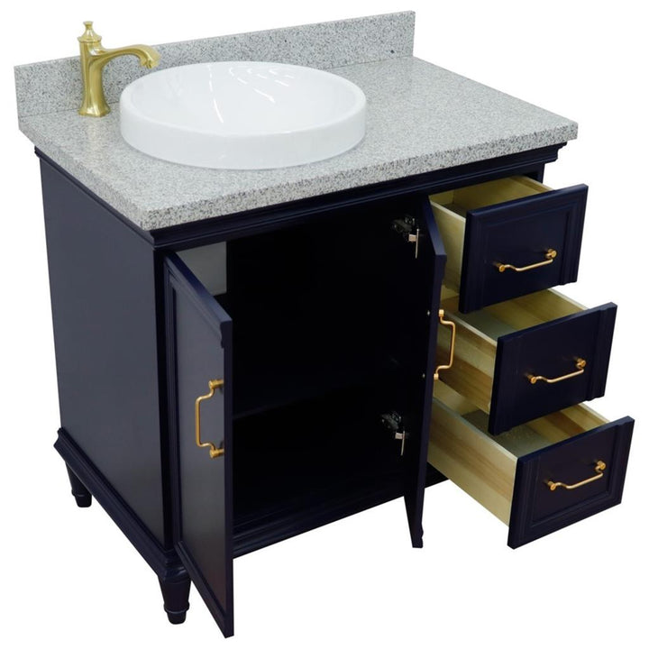 Bellaterra Forli 37" Single Vanity, Blue, Gray Granite Top/Round Sink, Left Door/Left Sink