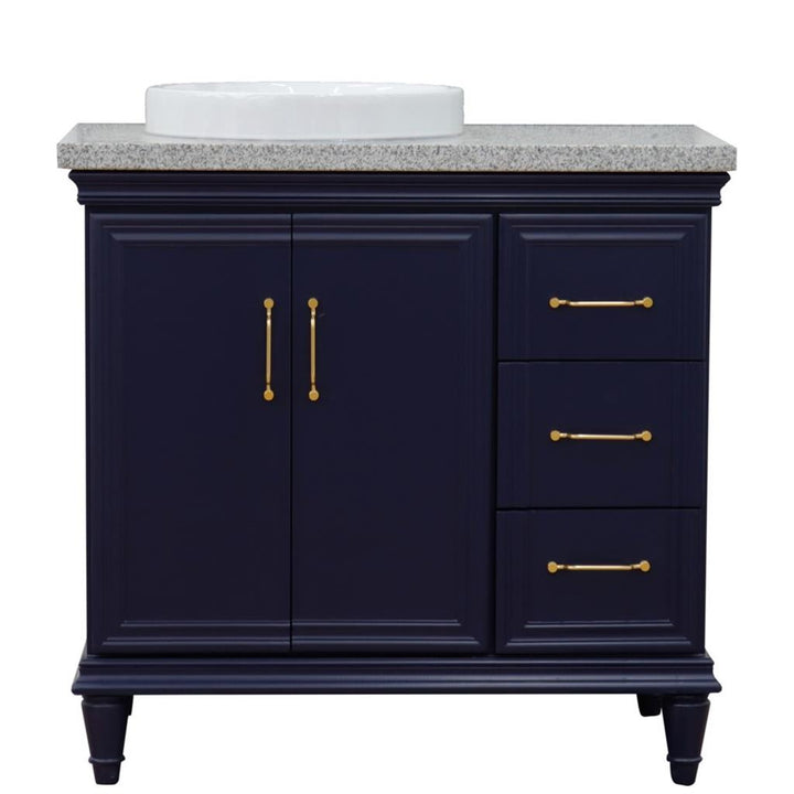 Bellaterra Forli 37" Single Vanity, Blue, Gray Granite Top/Round Sink, Left Door/Left Sink