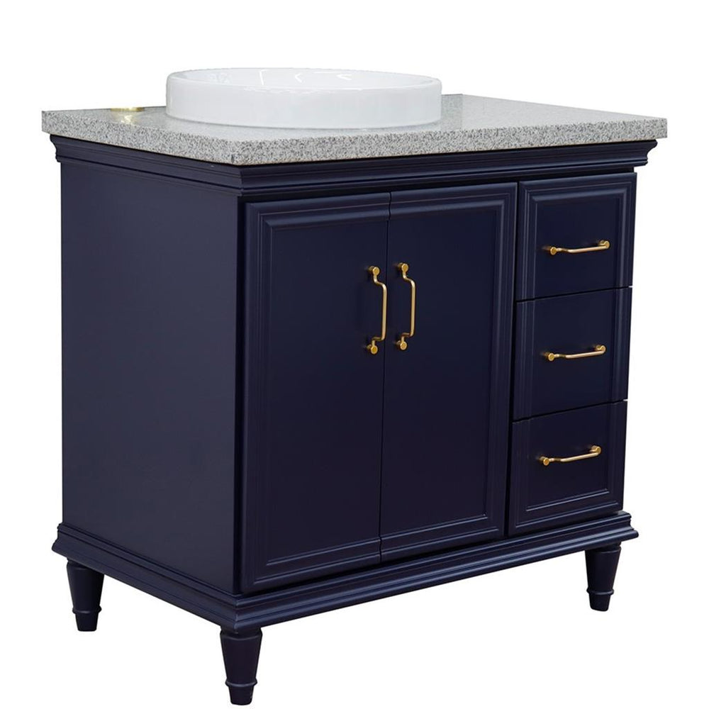 Bellaterra Forli 37" Single Vanity, Blue, Gray Granite Top/Round Sink, Left Door/Left Sink