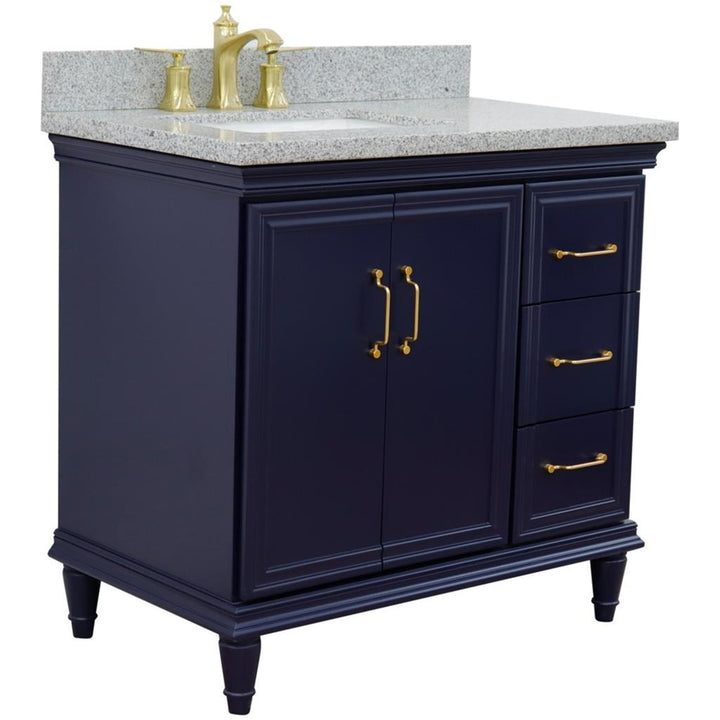 Bellaterra Forli 37" Single Vanity, Blue, Gray Granite Top/Rectangle Sink, Left Door/Left Sink