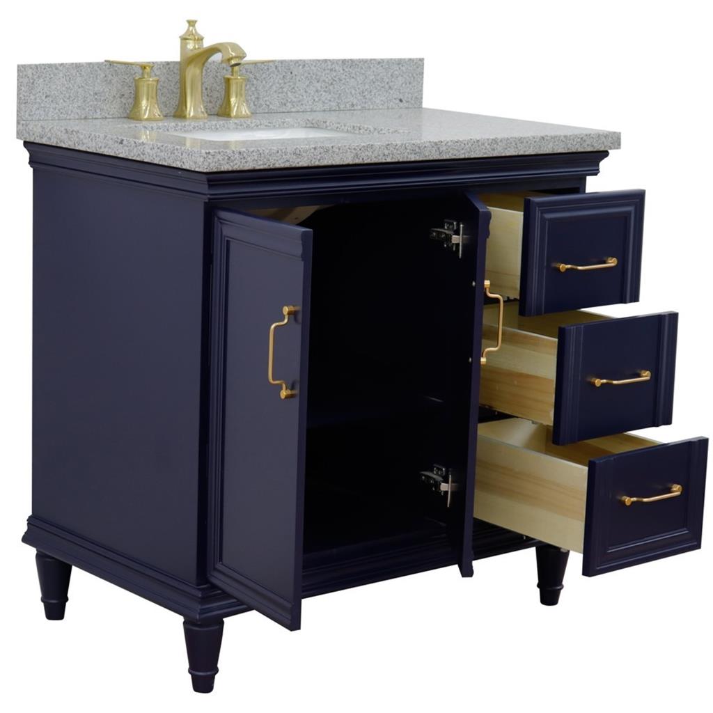 Bellaterra Forli 37" Single Vanity, Blue, Gray Granite Top/Rectangle Sink, Left Door/Left Sink