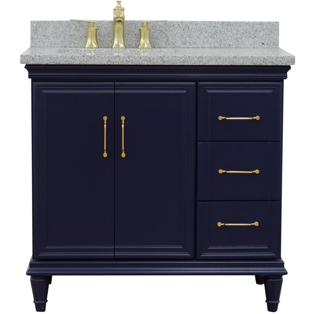 Bellaterra Forli 37" Single Vanity, Blue, Gray Granite Top/Rectangle Sink, Left Door/Left Sink