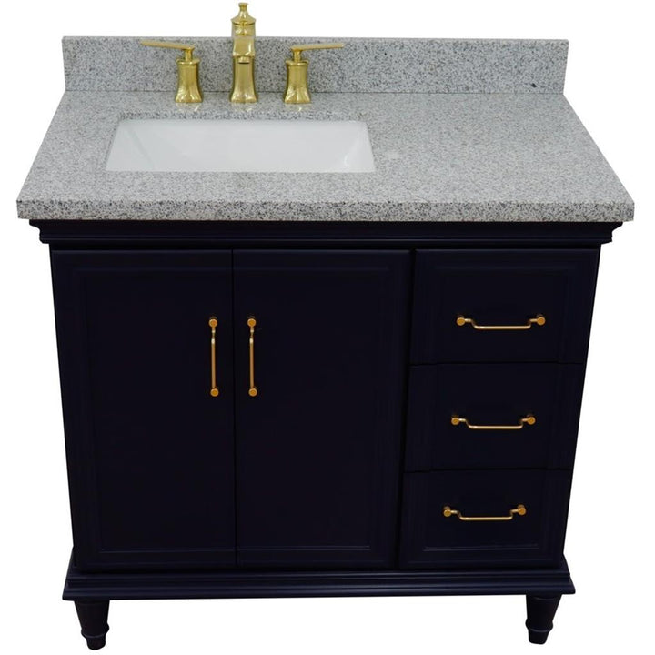 Bellaterra Forli 37" Single Vanity, Blue, Gray Granite Top/Rectangle Sink, Left Door/Left Sink