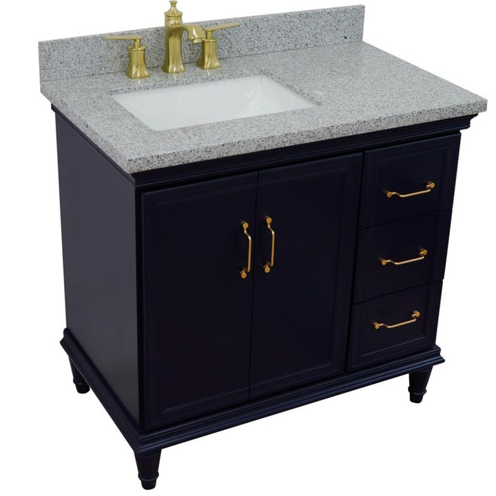 Bellaterra Forli 37" Single Vanity, Blue, Gray Granite Top/Rectangle Sink, Left Door/Left Sink