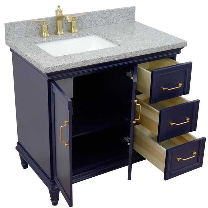 Bellaterra Forli 37" Single Vanity, Blue, Gray Granite Top/Rectangle Sink, Left Door/Left Sink