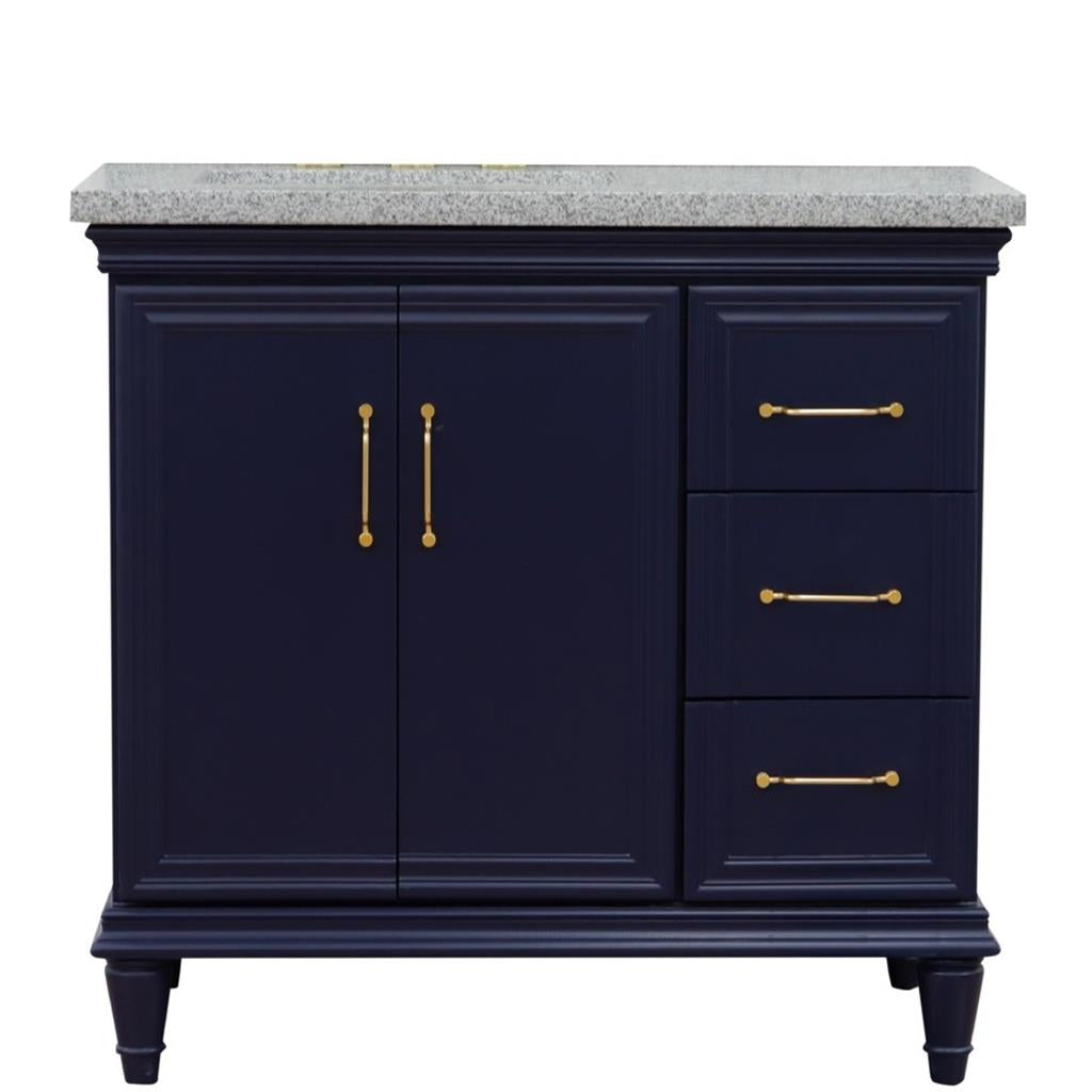 Bellaterra Forli 37" Single Vanity, Blue, Gray Granite Top/Rectangle Sink, Left Door/Left Sink