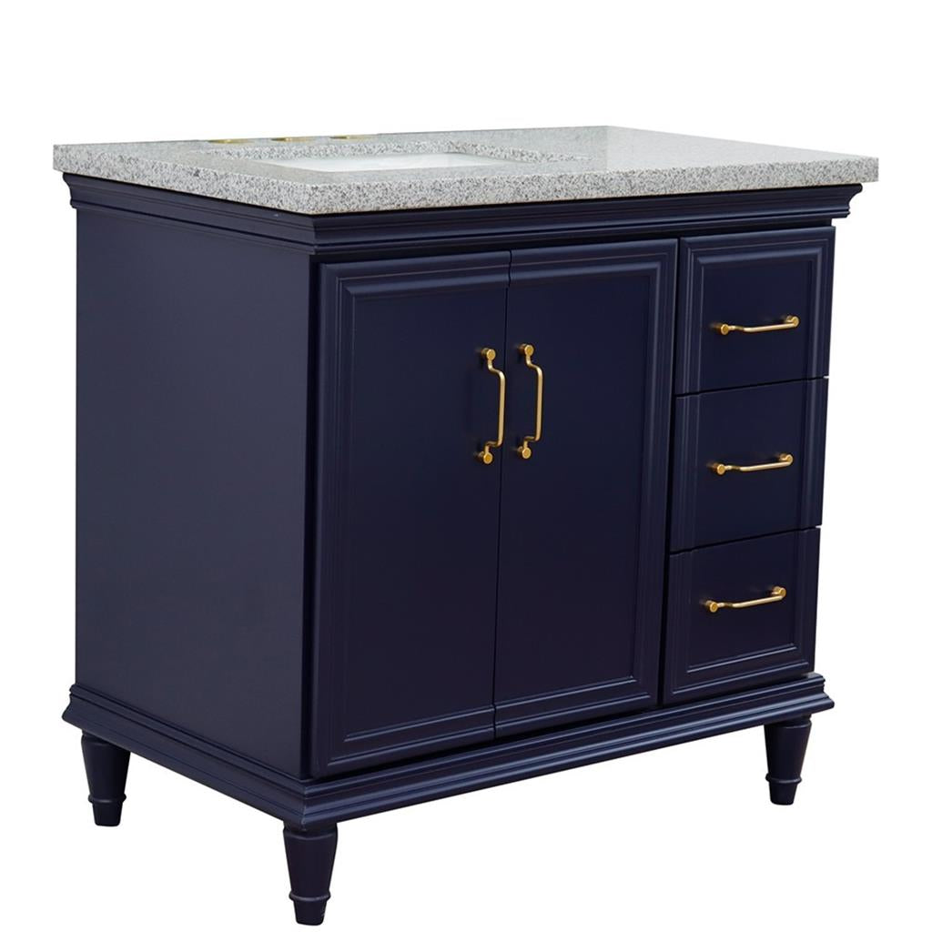 Bellaterra Forli 37" Single Vanity, Blue, Gray Granite Top/Rectangle Sink, Left Door/Left Sink