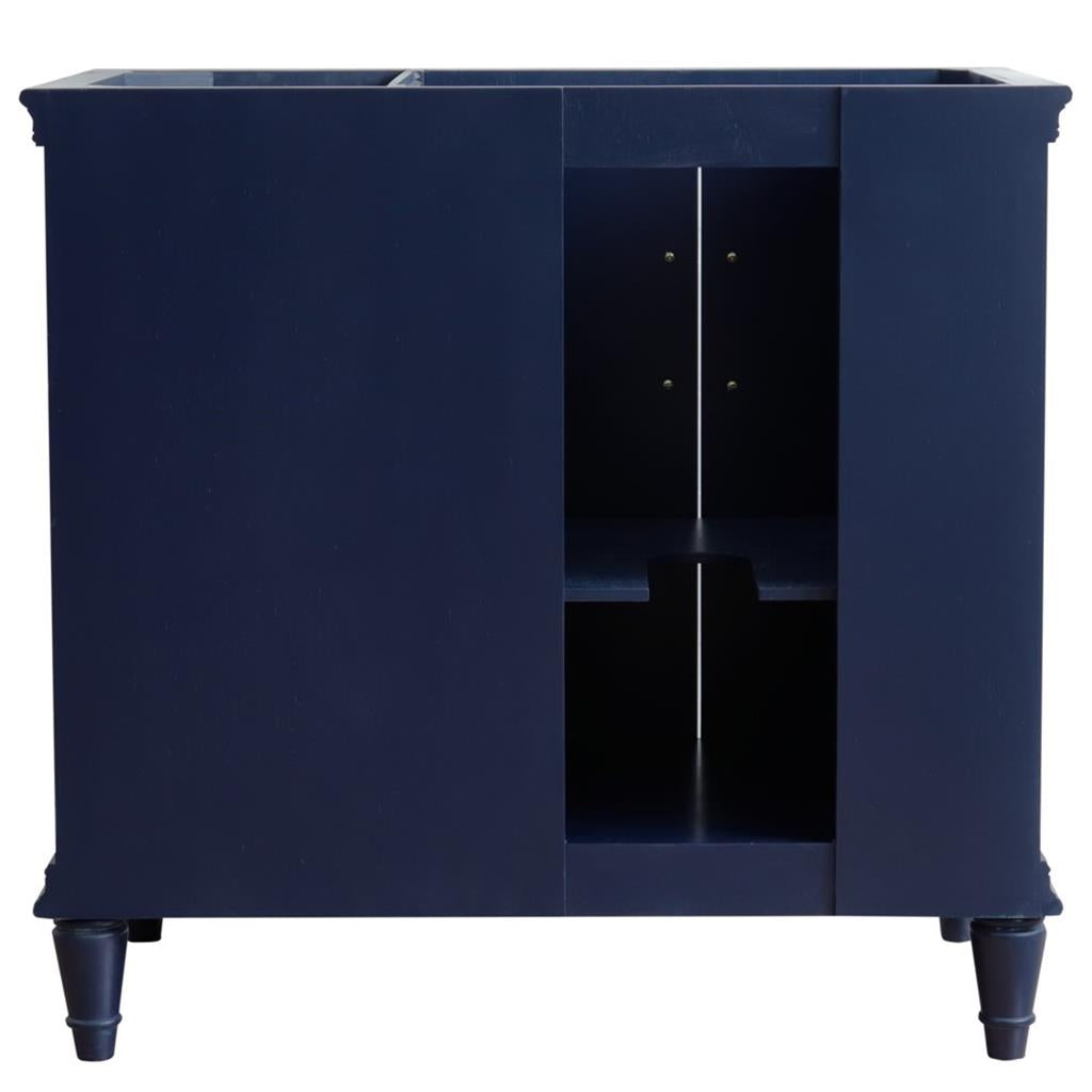 Bellaterra Forli 37" Single Vanity, Blue, White Quartz Top/Oval Sink, Left Door/Left Sink