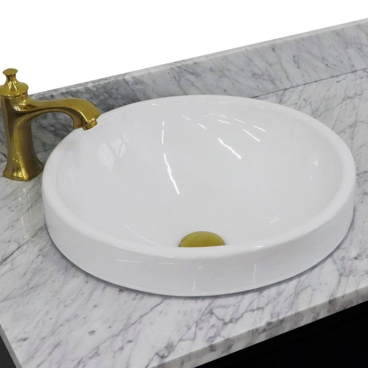 Bellaterra Forli 37" Single Vanity, Blue, White Carrara Marble Top/Round Sink, Left Door/Left Sink