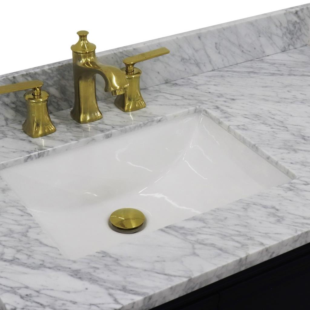 Bellaterra Forli 37" Single Vanity, Blue, White Carrara Marble Top/Rectangle Sink, Left Door/Left Sink