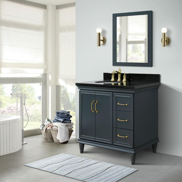 Bellaterra Forli 37" Single Vanity, Dark Gray, Black Galaxy Granite Top/Oval Sink, Left Door/Left Sink