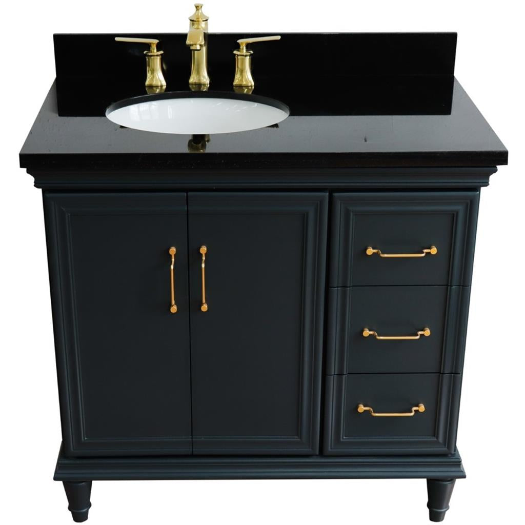 Bellaterra Forli 37" Single Vanity, Dark Gray, Black Galaxy Granite Top/Oval Sink, Left Door/Left Sink