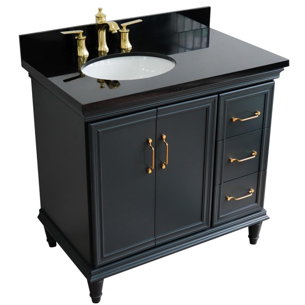 Bellaterra Forli 37" Single Vanity, Dark Gray, Black Galaxy Granite Top/Oval Sink, Left Door/Left Sink