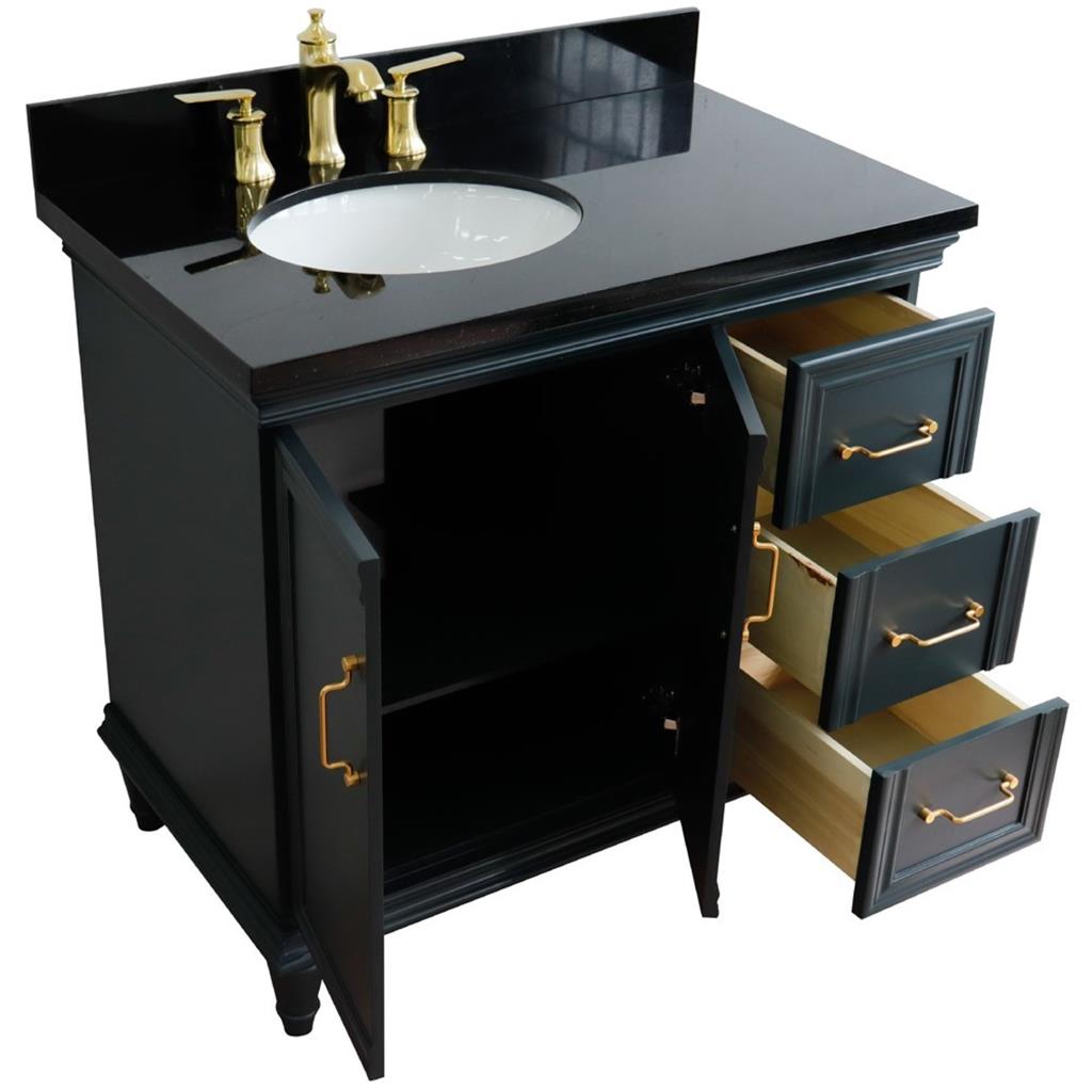 Bellaterra Forli 37" Single Vanity, Dark Gray, Black Galaxy Granite Top/Oval Sink, Left Door/Left Sink