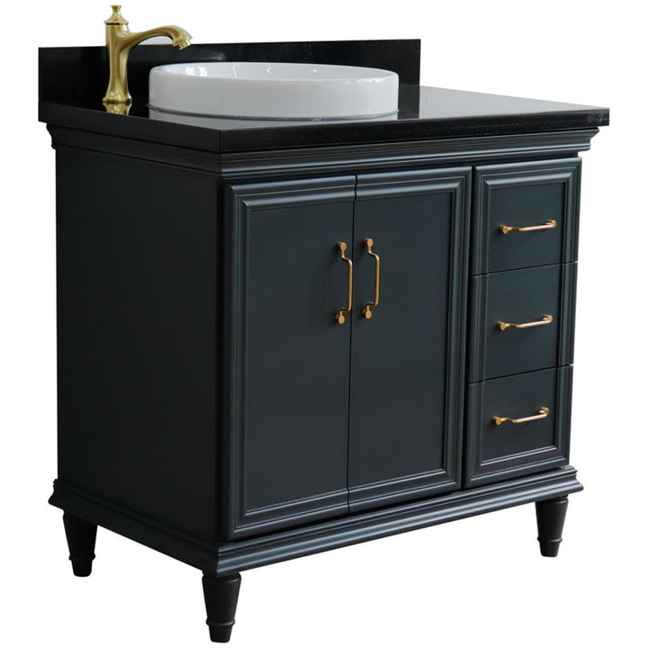 Bellaterra Forli 37" Single Vanity, Dark Gray, Black Galaxy Granite Top/Round Sink, Left Door/Left Sink