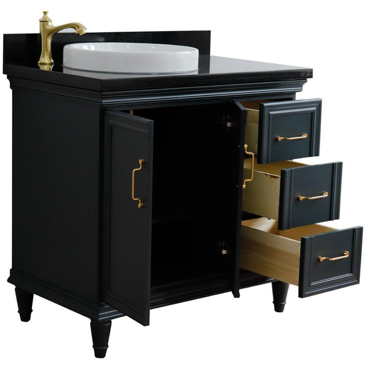 Bellaterra Forli 37" Single Vanity, Dark Gray, Black Galaxy Granite Top/Round Sink, Left Door/Left Sink