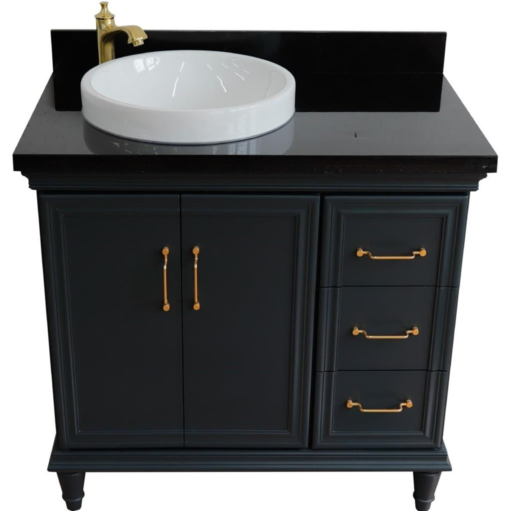 Bellaterra Forli 37" Single Vanity, Dark Gray, Black Galaxy Granite Top/Round Sink, Left Door/Left Sink