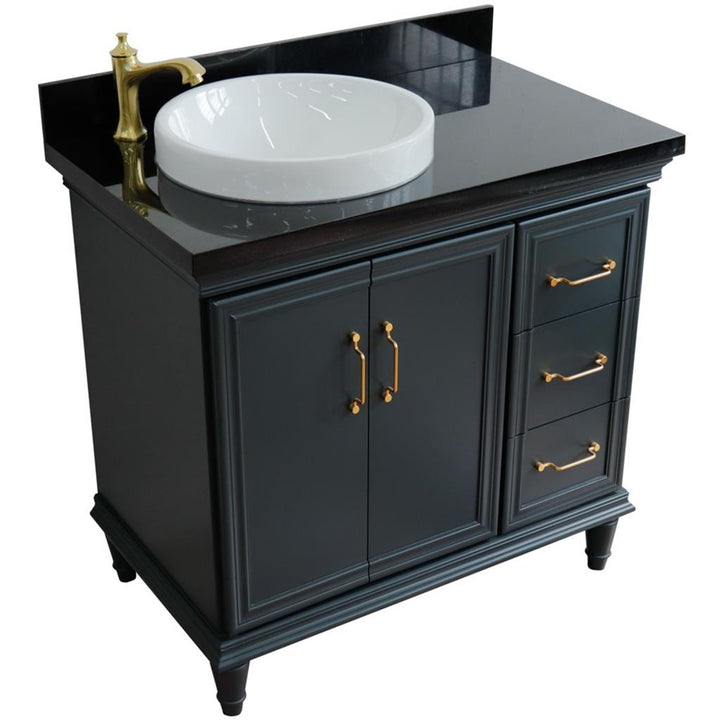 Bellaterra Forli 37" Single Vanity, Dark Gray, Black Galaxy Granite Top/Round Sink, Left Door/Left Sink