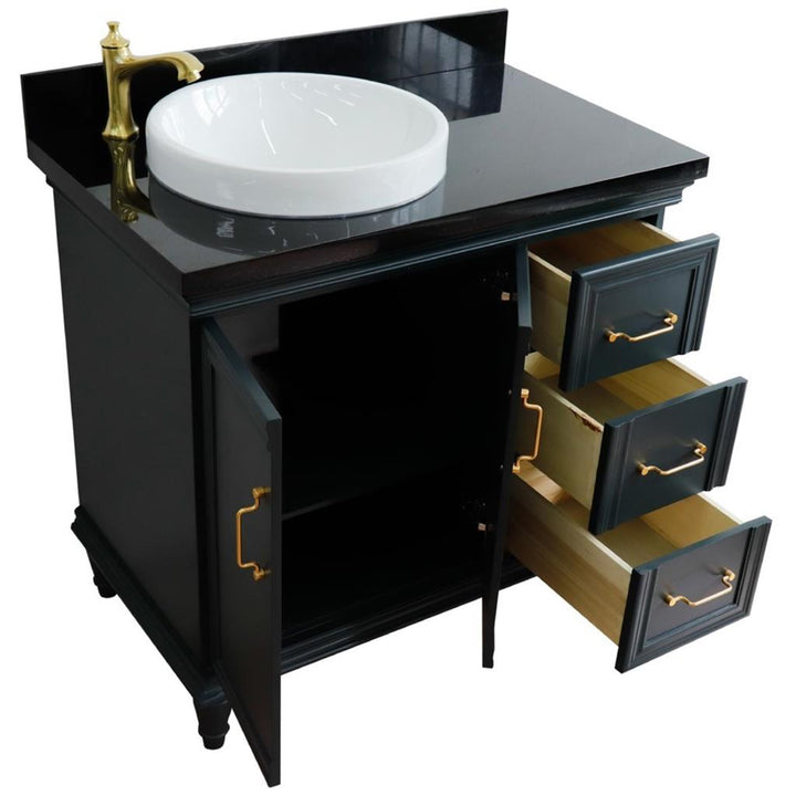 Bellaterra Forli 37" Single Vanity, Dark Gray, Black Galaxy Granite Top/Round Sink, Left Door/Left Sink