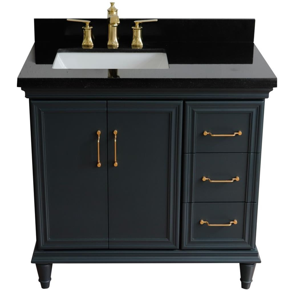 Bellaterra Forli 37" Single Vanity, Dark Gray, Black Galaxy Granite Top/Rectangle Sink, Left Door/Left Sink