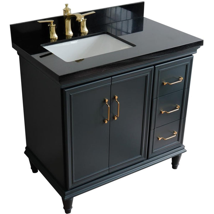 Bellaterra Forli 37" Single Vanity, Dark Gray, Black Galaxy Granite Top/Rectangle Sink, Left Door/Left Sink