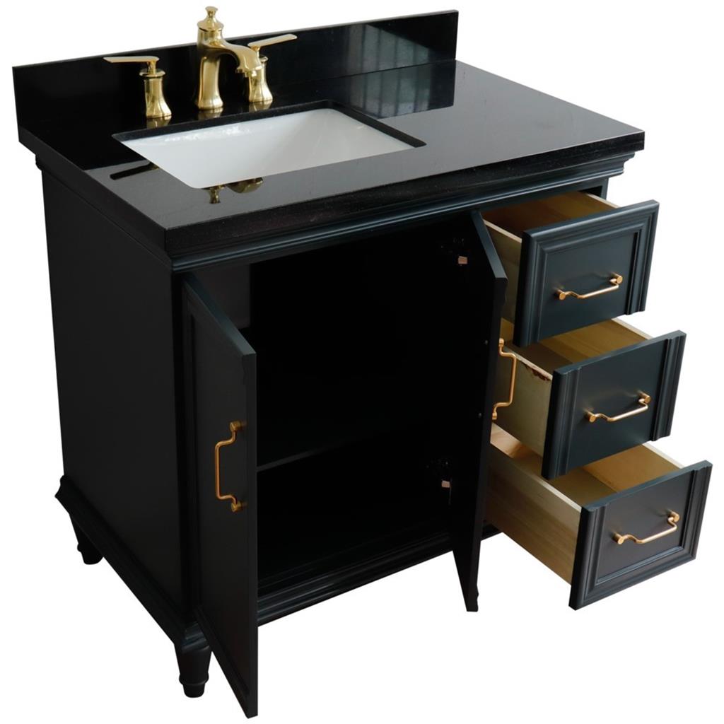 Bellaterra Forli 37" Single Vanity, Dark Gray, Black Galaxy Granite Top/Rectangle Sink, Left Door/Left Sink