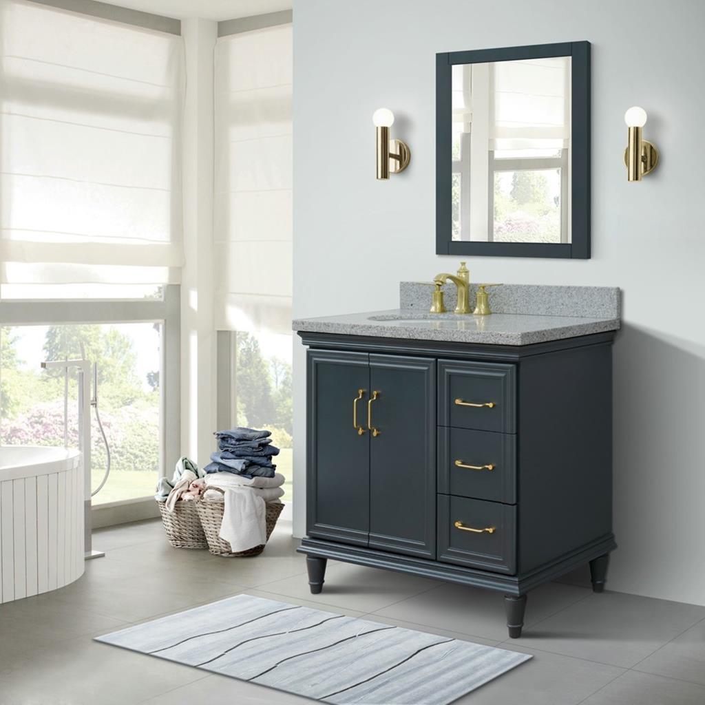 Bellaterra Forli 37" Single Vanity, Dark Gray, Gray Granite Top/Oval Sink, Left Door/Left Sink