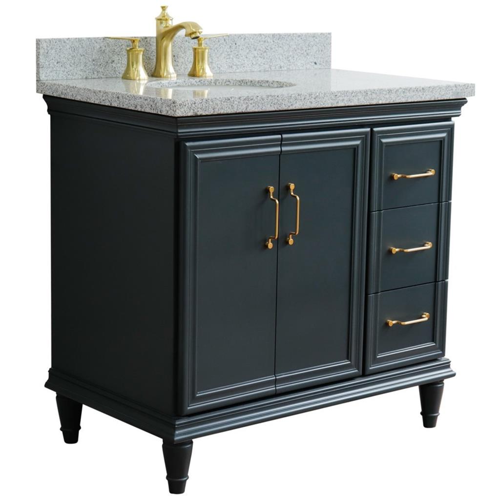 Bellaterra Forli 37" Single Vanity, Dark Gray, Gray Granite Top/Oval Sink, Left Door/Left Sink