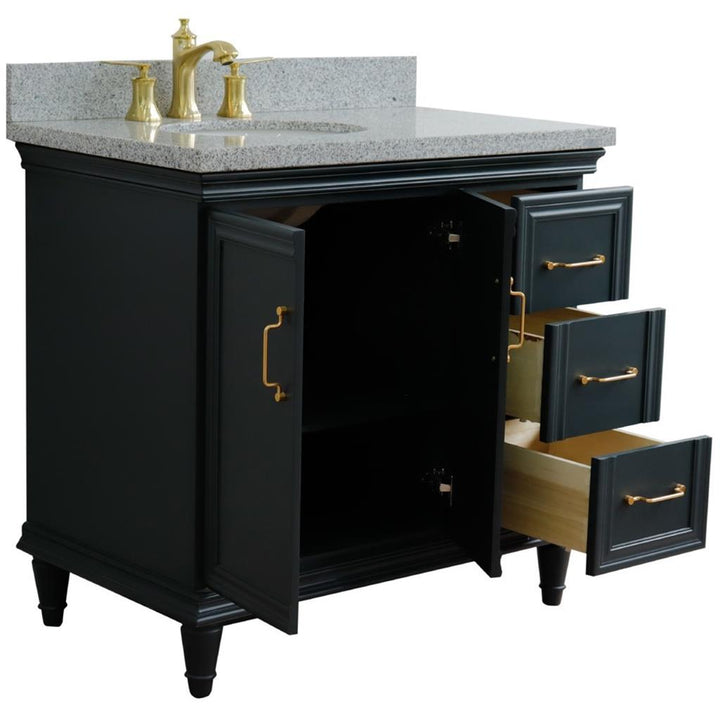 Bellaterra Forli 37" Single Vanity, Dark Gray, Gray Granite Top/Oval Sink, Left Door/Left Sink