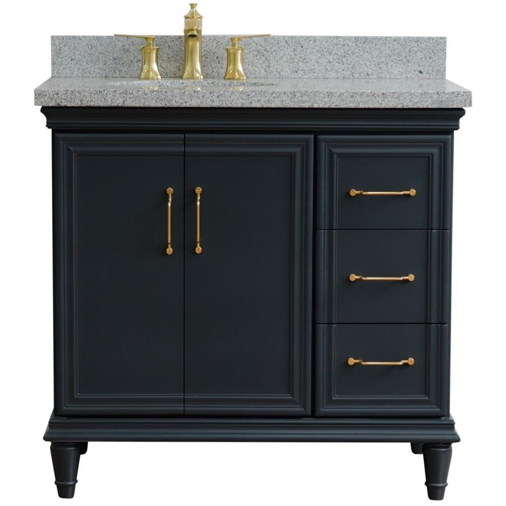 Bellaterra Forli 37" Single Vanity, Dark Gray, Gray Granite Top/Oval Sink, Left Door/Left Sink