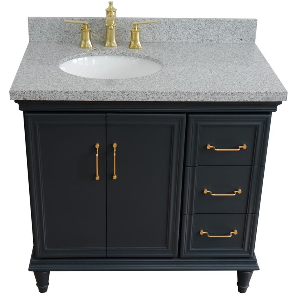 Bellaterra Forli 37" Single Vanity, Dark Gray, Gray Granite Top/Oval Sink, Left Door/Left Sink