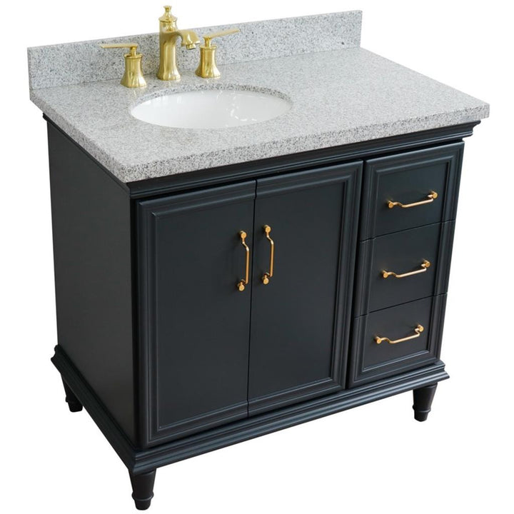 Bellaterra Forli 37" Single Vanity, Dark Gray, Gray Granite Top/Oval Sink, Left Door/Left Sink