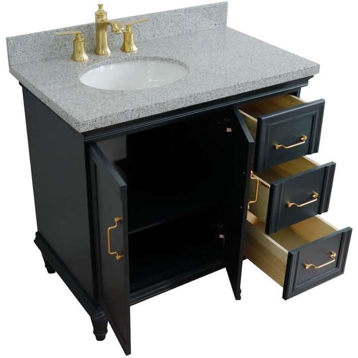 Bellaterra Forli 37" Single Vanity, Dark Gray, Gray Granite Top/Oval Sink, Left Door/Left Sink